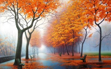 Von Fotos Realistisch Werke - Pfad unter Herbst Bäume Landschaftsmalerei von Fotos zu Kunst